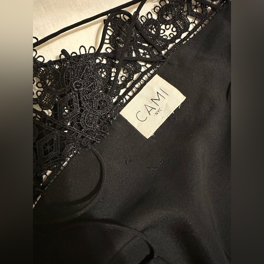Black lace back CAMI silk tank